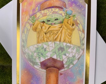 Grogu New Year Card: Star Wars Holiday Card with Mini Print