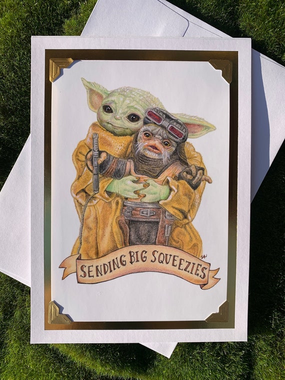 Grogu & Babu Frik Star Wars Greeting Card with Removable Mini Print
