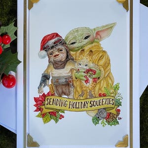 Christmas Star Wars Card: Grogu, Babu Frik, Loth-Cat Mini Print