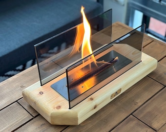 Pine Wood Tabletop Fireplace, Smokeless Odorless Portable Firepit, Indoor Outdoor Fireplace, Handmade Office tabletop decor Gift for