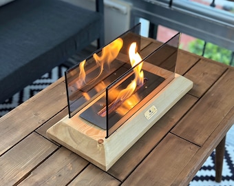 Pine Wood Tabletop Fireplace, Smokeless Odorless Portable Firepit, Indoor Outdoor Fireplace, Handmade Office tabletop decor Gift for