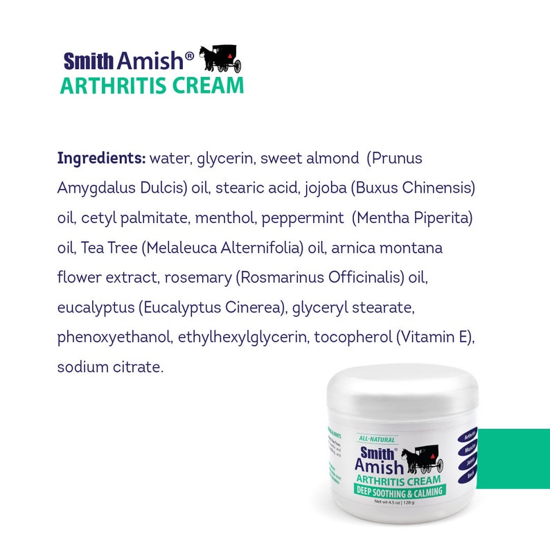 Smith's Amish Arthritis Cream. Deep Soothing & Calming for Arthritis, Joint and Muscle Pain