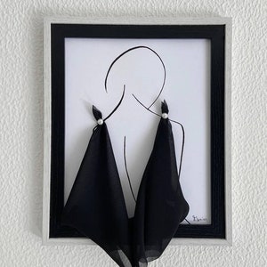 Woman drawing with black fabric fashion dress