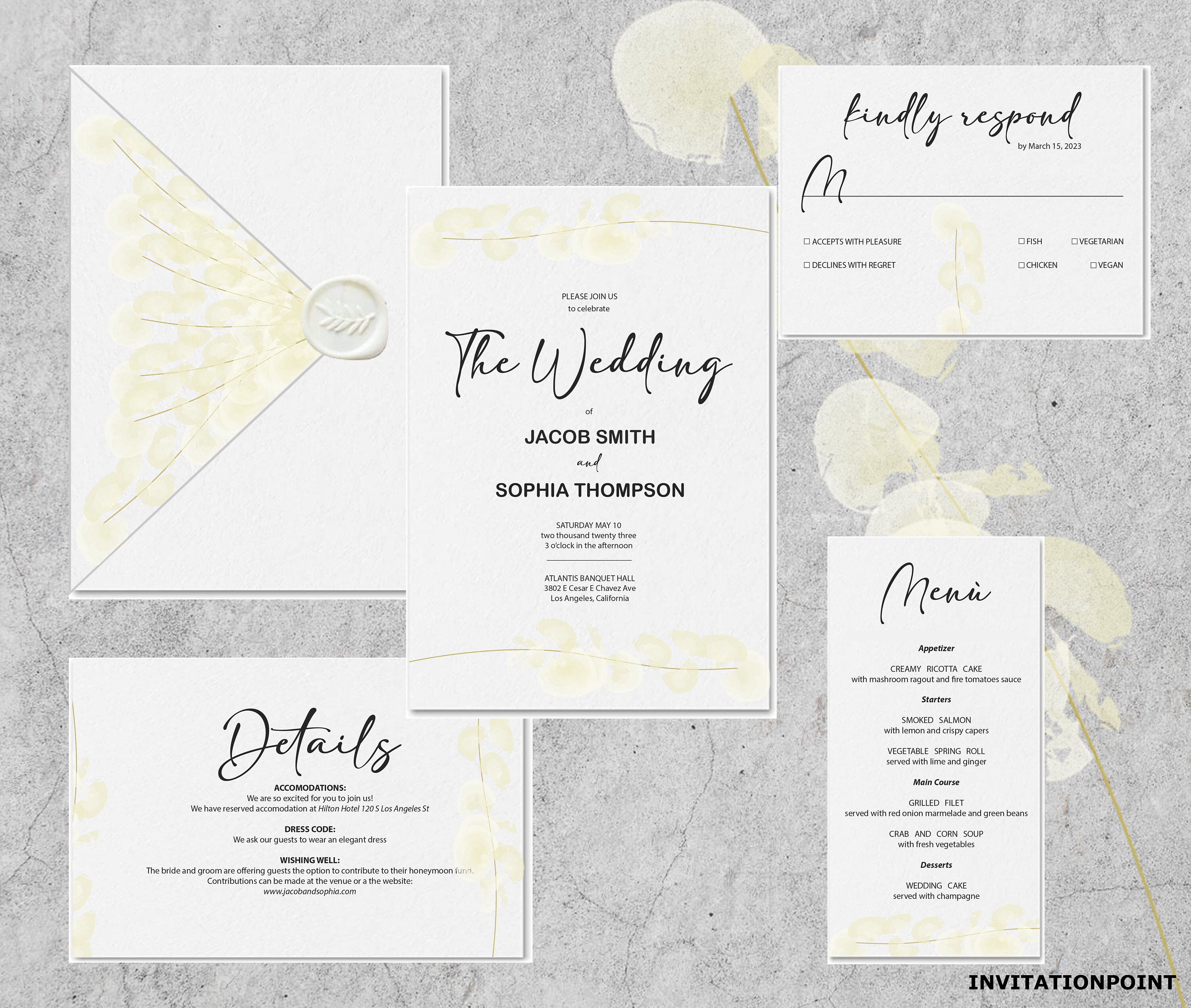 Printable Wedding Invitation Template, Instant Download, Elegant Invite ...