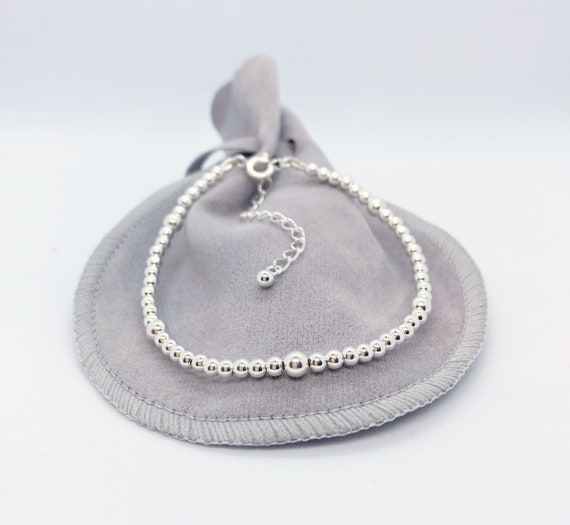 ☆TATIANA☆ Silver 925 Berry Beads Link Chain Bracelet BR218 Real 925 Sterling Silver Cylinder Link Chain Bracelet 7