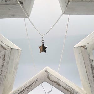 Sterling Silver Star Necklace: 10mm Pendant, Trace or Curb Chain