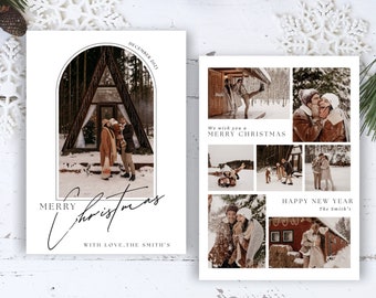 Arch Christmas Card Template, Printable Christmas Card, Minimalist Christmas Card, Boho Christmas Card, Photo Christmas Card Template, 5x7