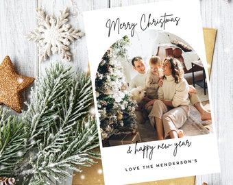 Foto kerstkaart sjabloon, afdrukbare kerstkaart, minimalistische kerstkaart, Boho kerstkaart, kerstkaart sjabloon 5x7
