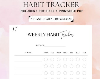 Weekly Habit Tracker, Habit Tracker Printable,  Goal Tracker, Digital Download