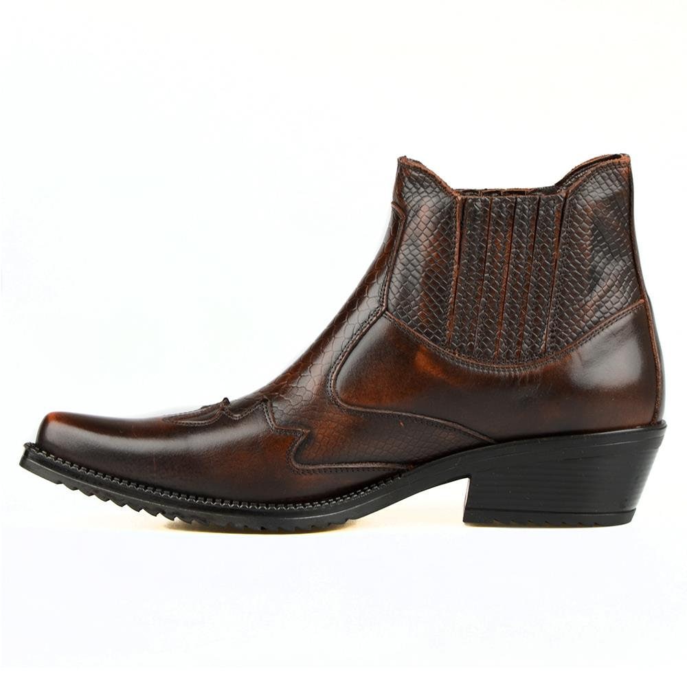 FootCourt- Brown Genuine Leather Men Western Style Pointed Toe Real Leather Texas Boots Vintage Mid Calf Boots Handcrafted Boots main image 0