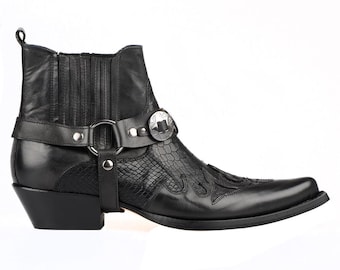 FootCourt- Black Cowboy Boots for Men Genuine Leather Western Cowboy Boots Leather Soles Des Bottes De Cowboy Made in Turkey New