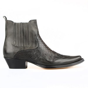 FootCourt- Grey Mens Cowboy Boots Men Best Genuine Leather Classic Western Cowboy Boots Pointy Toe Printed Genuine Leather Soles