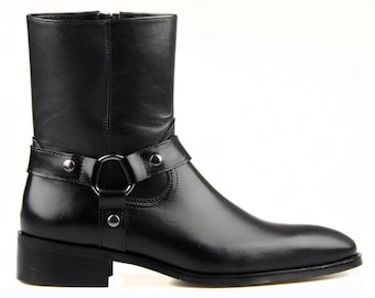 FootCourt- Vintage Men Chelsea Boots Genuine Leather Men Ankle Boots Zipper Male Casual Buckle Strap Shoes Sapato Botas Handmade