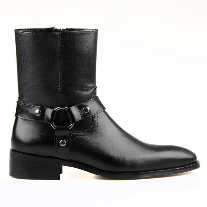 FootCourt - Botas Chelsea Masculinas Vintage em Couro Genuíno, Botas de Cano Curto Masculinas com Zíper e Fivela, Sapatos Casuais Masculinos, Sapato Botas Feitos à Mão imagem 1