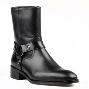 FootCourt - Botas Chelsea Masculinas Vintage em Couro Genuíno, Botas de Cano Curto Masculinas com Zíper e Fivela, Sapatos Casuais Masculinos, Sapato Botas Feitos à Mão imagem 2