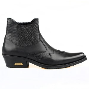FootCourt- Black Cowboy Ankle Boots For Men Vintage Snip Toe Texas Riding Boots Men Stretch Retro Western Boots Genuine Leather