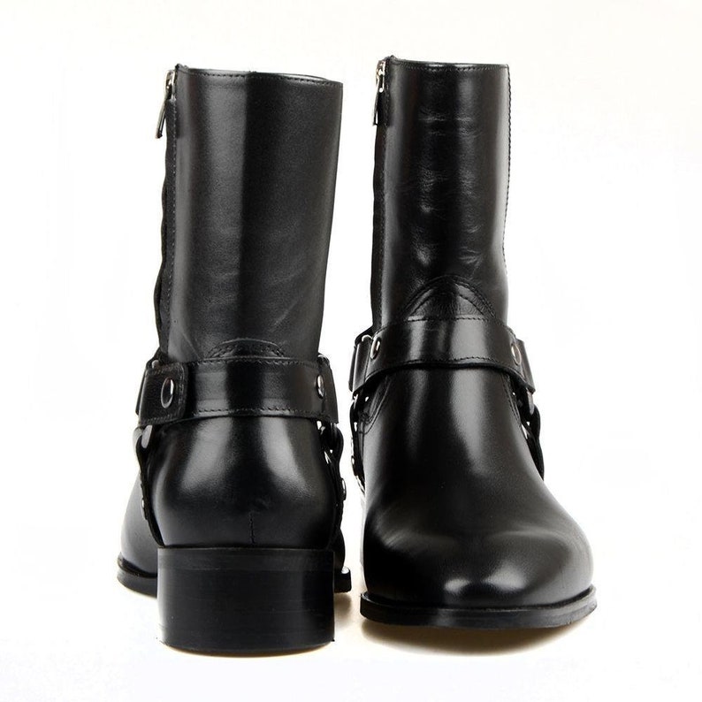 FootCourt - Botas Chelsea Masculinas Vintage em Couro Genuíno, Botas de Cano Curto Masculinas com Zíper e Fivela, Sapatos Casuais Masculinos, Sapato Botas Feitos à Mão imagem 3