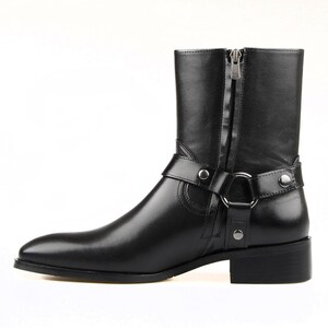 FootCourt - Botas Chelsea Masculinas Vintage em Couro Genuíno, Botas de Cano Curto Masculinas com Zíper e Fivela, Sapatos Casuais Masculinos, Sapato Botas Feitos à Mão imagem 4