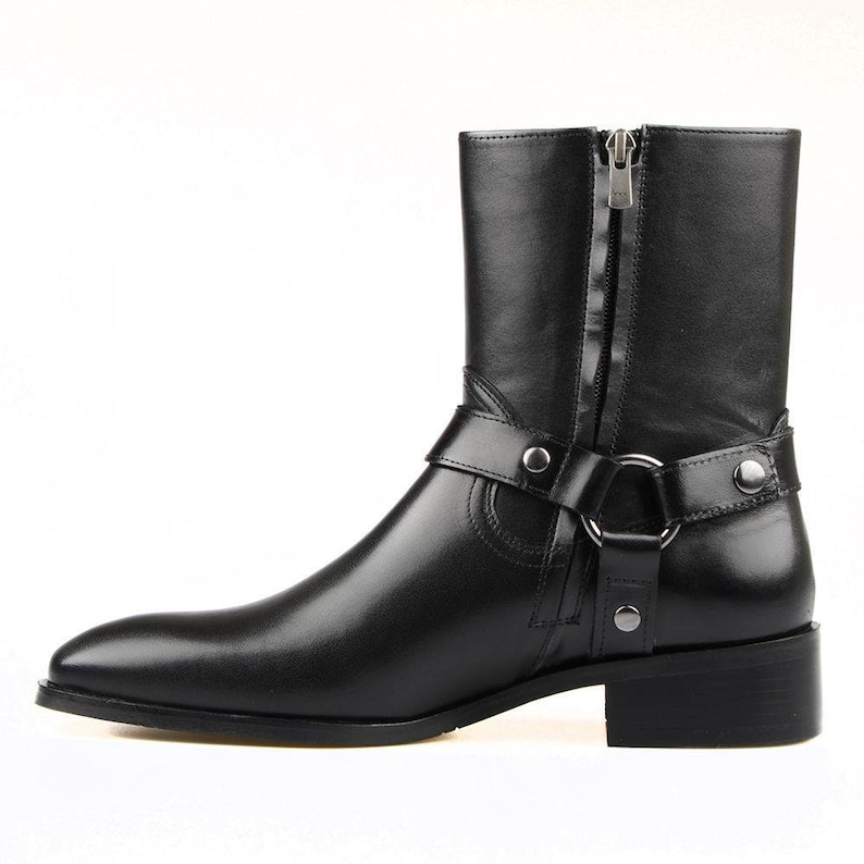 FootCourt - Botas Chelsea Masculinas Vintage em Couro Genuíno, Botas de Cano Curto Masculinas com Zíper e Fivela, Sapatos Casuais Masculinos, Sapato Botas Feitos à Mão imagem 4