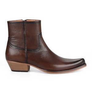FootCourt- Tan Classic Western Cowboy Boots For Men Zipper Pointed Toe Top Cut Boots Increased Height Leather Soles Handcraft