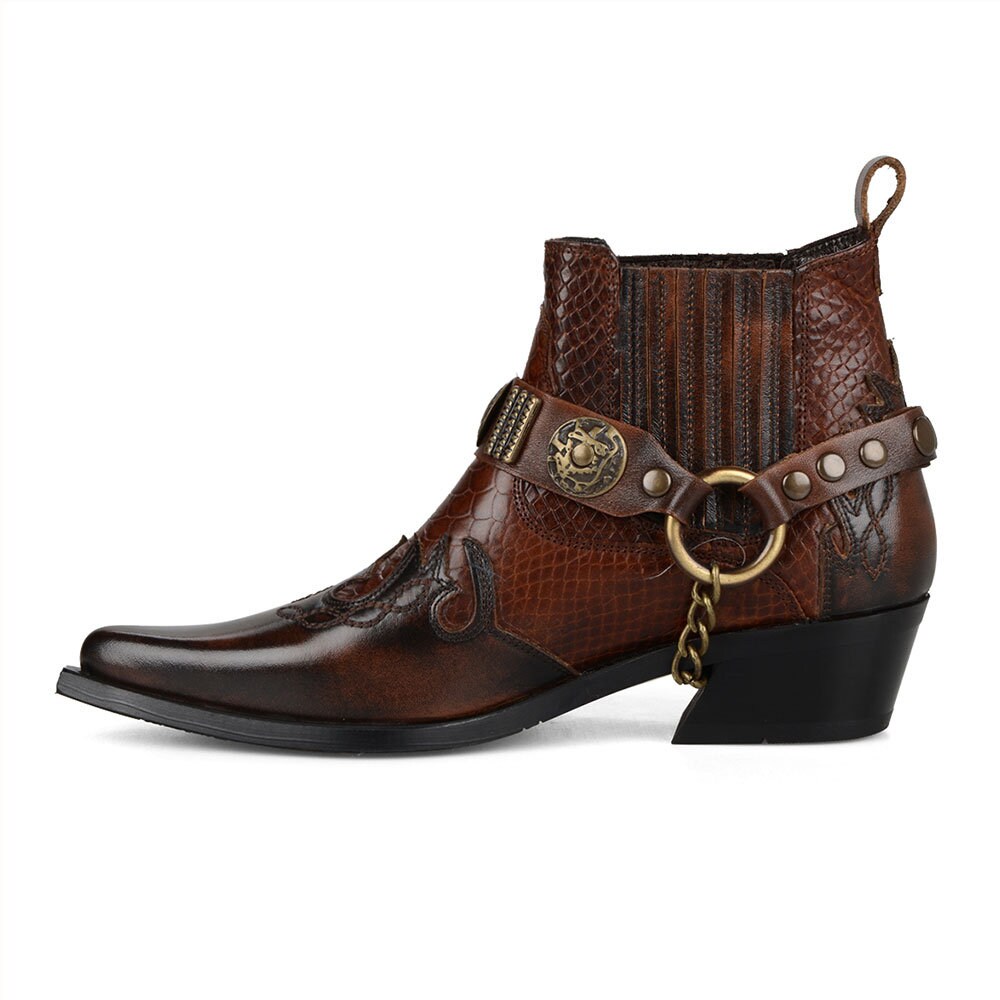 Leather Western Crow Ankle Boots