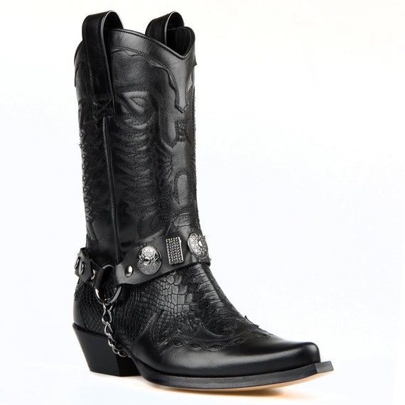 Mens leather sole cowboy cheap boots