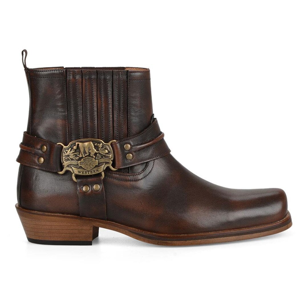 Footcourt Brown Biker Boots Vintage Combat Western Ankle Boots Men Best ...