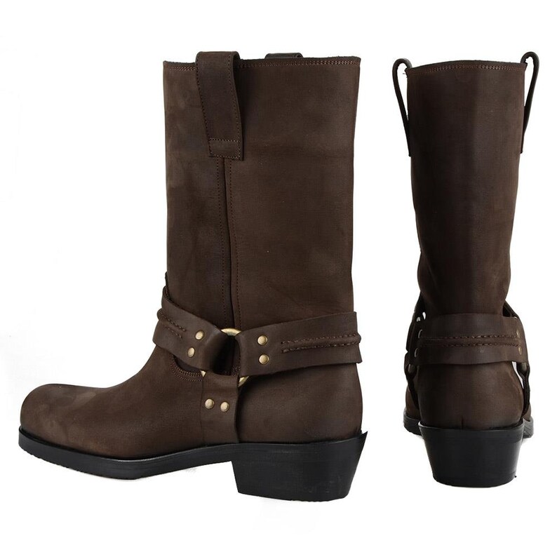 Footcourt Brown Genuine Oiled Leather Men Motorcycle Western Boots