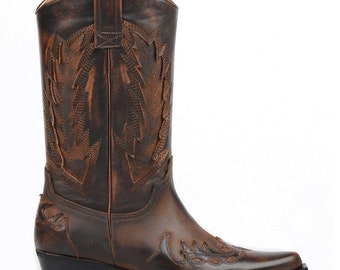 FootCourt- Brown Genuine Leather Texas Cowboy Boots for Women Mid-Calf Boots Pointed Toe Fashion Ladies Shoes Casual Female