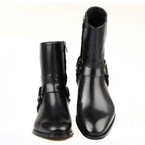 FootCourt - Botas Chelsea Masculinas Vintage em Couro Genuíno, Botas de Cano Curto Masculinas com Zíper e Fivela, Sapatos Casuais Masculinos, Sapato Botas Feitos à Mão imagem 5