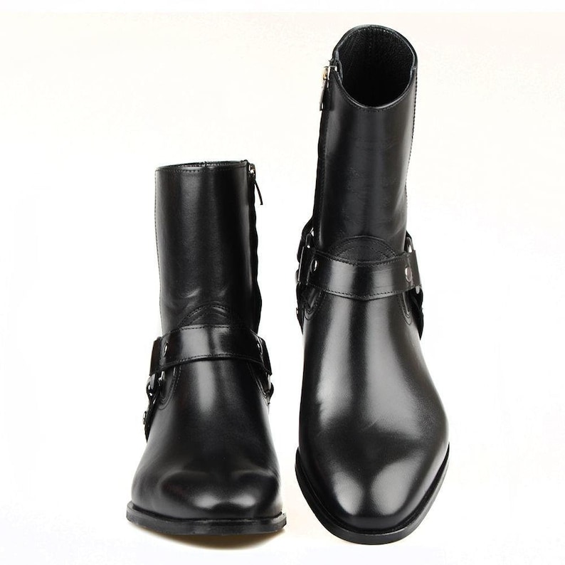 FootCourt - Botas Chelsea Masculinas Vintage em Couro Genuíno, Botas de Cano Curto Masculinas com Zíper e Fivela, Sapatos Casuais Masculinos, Sapato Botas Feitos à Mão imagem 5