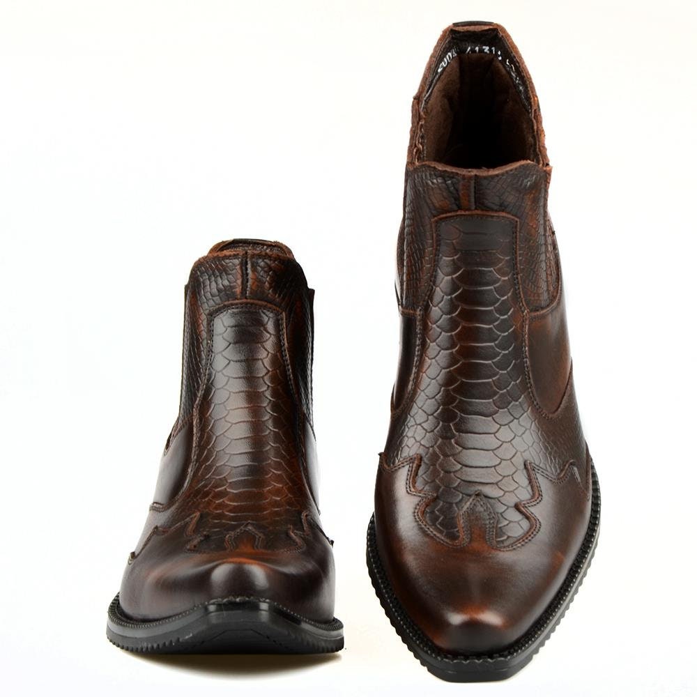 FootCourt- Brown Genuine Leather Men Western Style Pointed Toe Real Leather Texas Boots Vintage Mid Calf Boots Handcrafted Boots