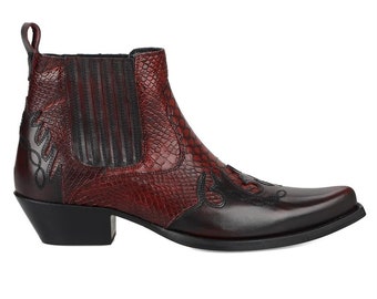 FootCourt Burgund Herren Cowboy-Stiefel aus echtem Leder Dallas Klassische Western Cowboy-Stiefel Beste Weinrot Texas Boots Ledersohlen