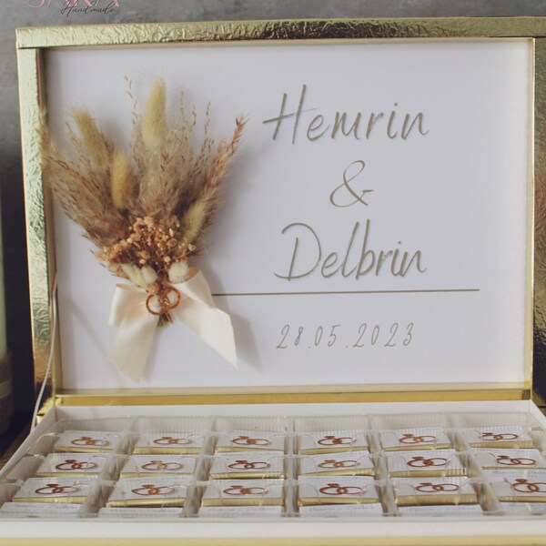 Boîte de chocolat personnalisée avec bouquet - cadeaux parfaits pour les mariages, fiançailles, anniversaires, baptêmes et fêtes