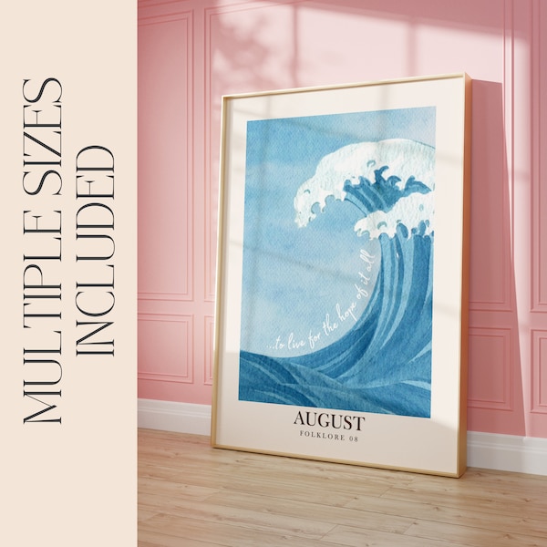 August Poster | Printable Wall Art | Digital Download Print at Home | Subtle Swiftie Aesthetic Home Decor | Ocean Beach Theme