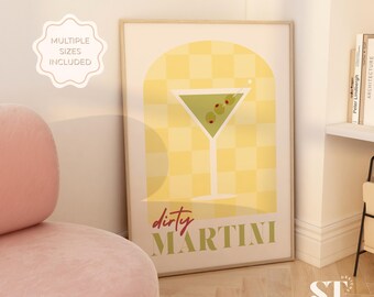 Retro Dirty Martini Print: Olive Green Cocktail Illustration (Digital Download)