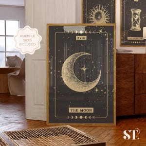 Tarot Karte Poster Mond Druck zu Hause Dekor druckbare Kunst digitaler Download Poster Wohnheim Wandkunst schwarz himmlischen Stil Schlafzimmer neues Zuhause Geschenk