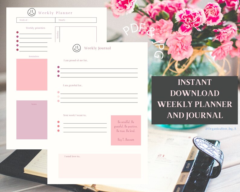 Printable Weekly Planner Pink Minimalist Planner Insert Etsy