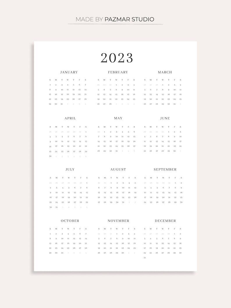 2023 Calendar Printable Calendar 2023 Monthly Planner A4 Etsy