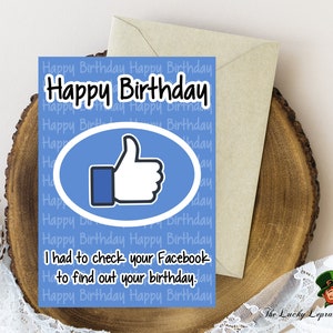 Biglietto di auguri di compleanno di Facebook, biglietto di auguri di compleanno divertente, biglietto per lui e lei, biglietto scherzoso