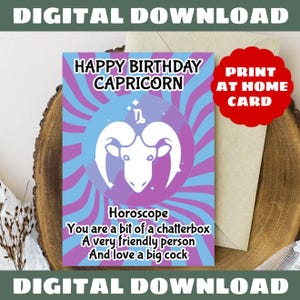 Carte d'anniversaire HoroScope Capricorne, carte d'anniversaire drôle, téléchargement numérique, impression à la maison,