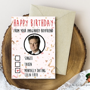 Cartão de aniversário de Colin Firth, cartão de aniversário engraçado,