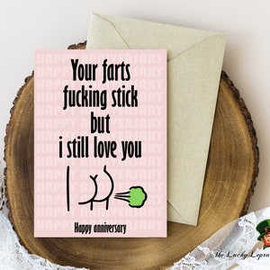 Tarjeta de aniversario divertida para él, tarjeta de aniversario con humor para el novio, tarjeta de amor con pedos divertida para el esposo, aniversario malo para ella