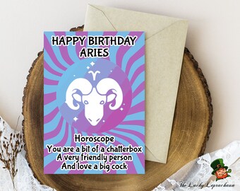 Aries Card, Funny Birthday Card, card for him her, old age card, Horoscope Card