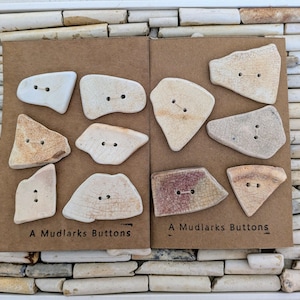 11 x handmade upcycled vintage beach and sea pottery buttons. M3