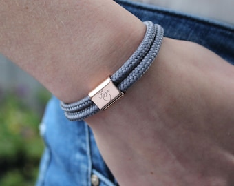 Armband Paar, Zeiltouw Armband, Surfer armband, Cadeau voor vriendin, Persoonlijk kerstcadeau, Armband hart gegraveerd