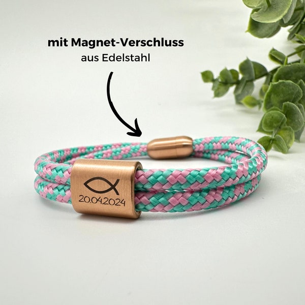 Firmung Geschenk Armband, mit Fischsymbol und Namen, Geschenk zur Konfirmation, Armband personalisiert, Armband Firmung oder Erstkommunion