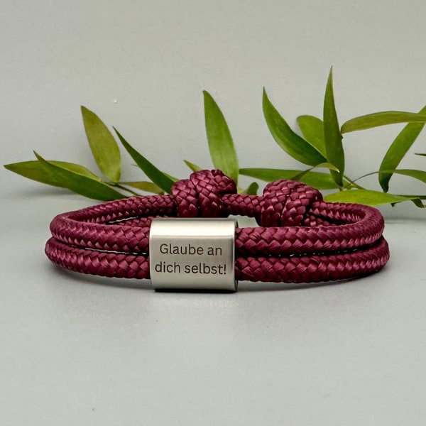 Mutmacher Armband mit Gravur , Armband mit Motivationsspruch, Segeltauarmband, Weihnachtsgeschenk Idee, Glaube an Dich!, Armband mit Gravur