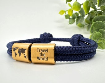 Brassard de voyage Weltreise, Travel the world, personalisiertes Herrenarmband, Frauenarmband mit Gravur, Work and Travel Geschenk, Auslandreise