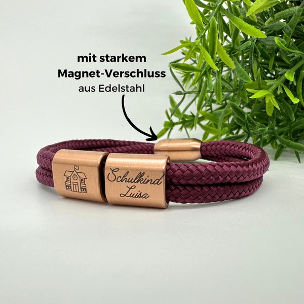 Schulkind 2024 Armband personalisiert, Schultüte, Einschulung Freundschaftsarmband Jungen und Mädchen, Geschenk zum ersten Schultag, Magnet